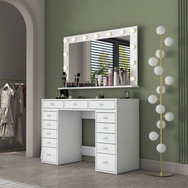 Hanah Home Mesa de Maquillaje con Espejo LED Blanco